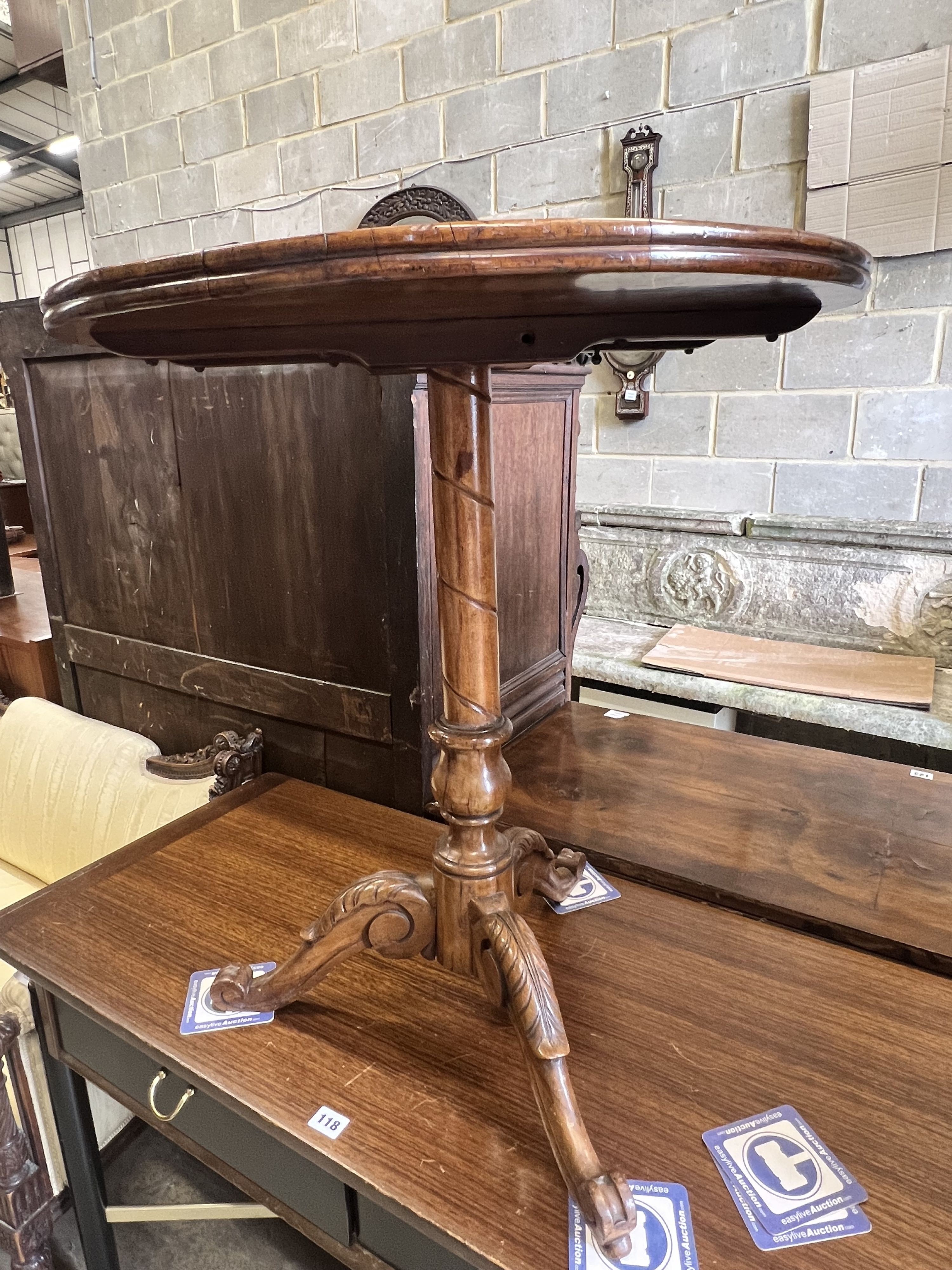 A Victorian floral marquetry inlaid circular walnut tripod table, diameter 62cm height 69cm